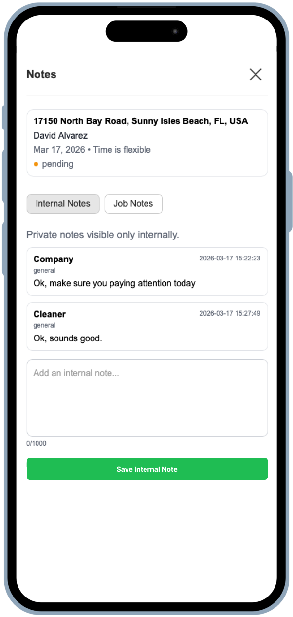 Cleaner Sync job notes shared across the cleaning workflow